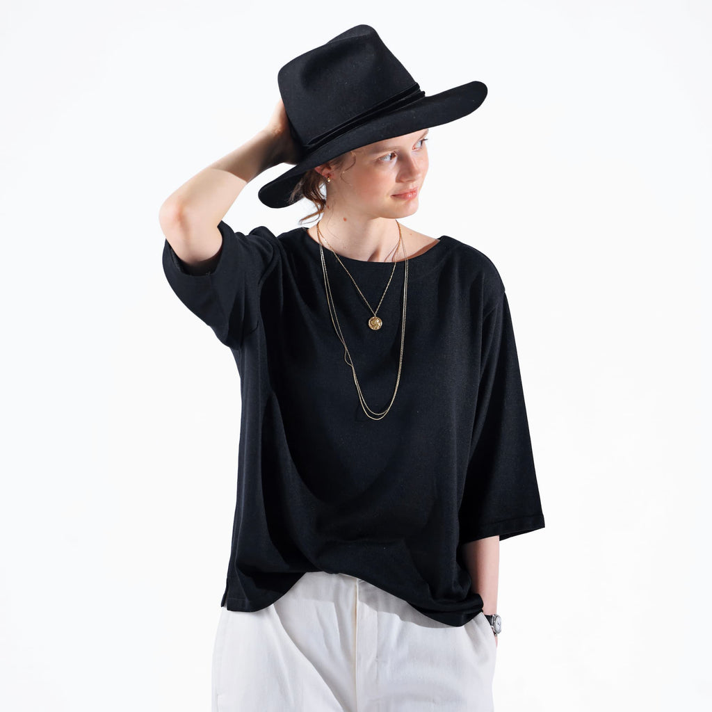 cleaveland <br>     ”Out of everywhere”  <br>   C/pullover Half sleeve     Silk Knit Black